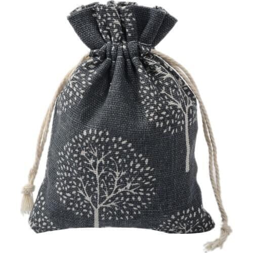 Creative 20pcs/lot 10x14cm, 13x18cm Tree Leaf Pattern Drawstring Storage Bag Cotton Linen Travel Small Cloth Pouches Bags