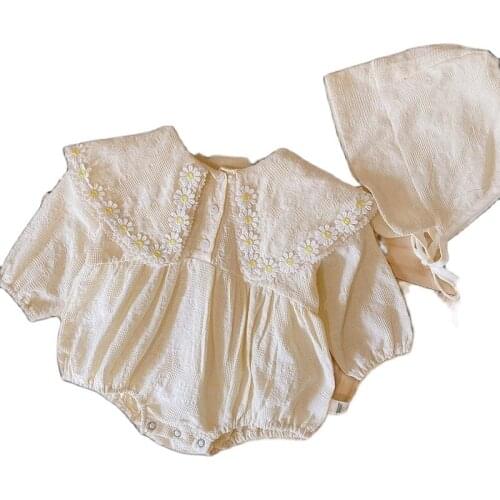 2021 Korean Girls Clothes Spring Autumn Baby Romper Girl Long Sleeve Infant Newborn Clothes+hat Cute Lace Princess Party Clothes