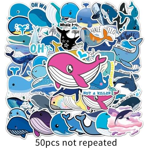 50pcs/SET Whale Theme Sticker Waterproof for Car Bumper Laptop Skateboard Surfboard Luggage Bicycle Kids Toy Boat Box Decals