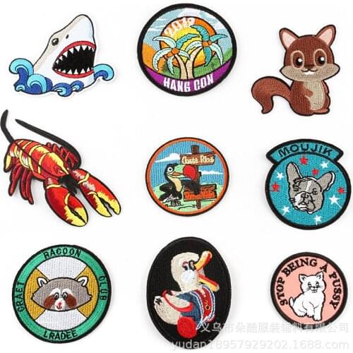 20pcs/lot Embroidery Patches Clothing Decoration Accessories Cute Sea Animals Shark Parrot Diy Iron Heat Transfer Applique