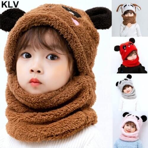 Adult Kids Winter Fuzzy Plush Balaclava Hat Cartoon Panda Rabbit Animal Thick Windproof Full Cover Earflap Hood Cap Neck Warmer