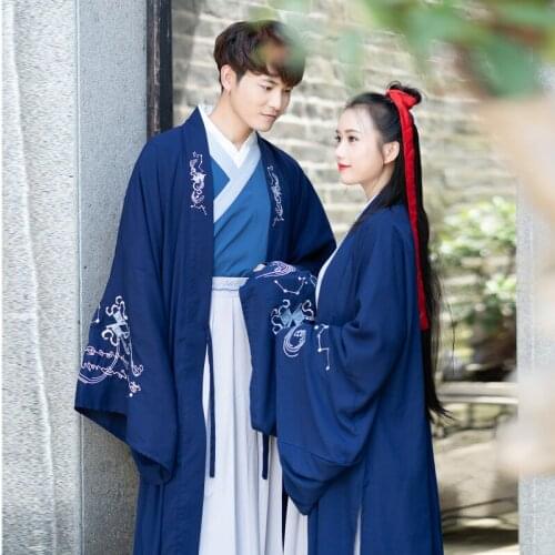 Hanfu make big male half sleeve unlined upper garment arm brought clothes Ru skirt female antique lovers blue suit
