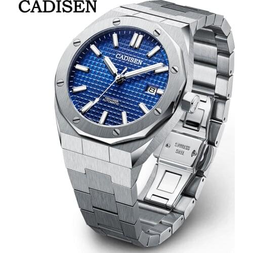 CADISEN New 42MM Men Watches Mechanical Automatic NH35A Blue Watch Men 100M Waterproof Brand Luxury Casual Business Wristwatch