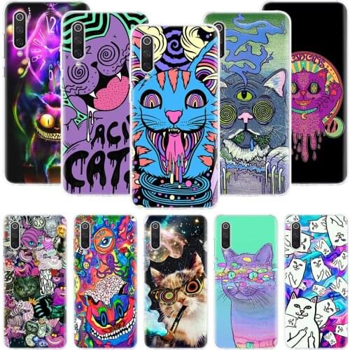 Colourful Psychedelic Cat Trippy Phone Case For Xiaomi Mi Note 10 11 9 8 10T 9T CC9 A1 A2 A3 5X 6X Pocophone F1 X3 F2 Pro Lite C