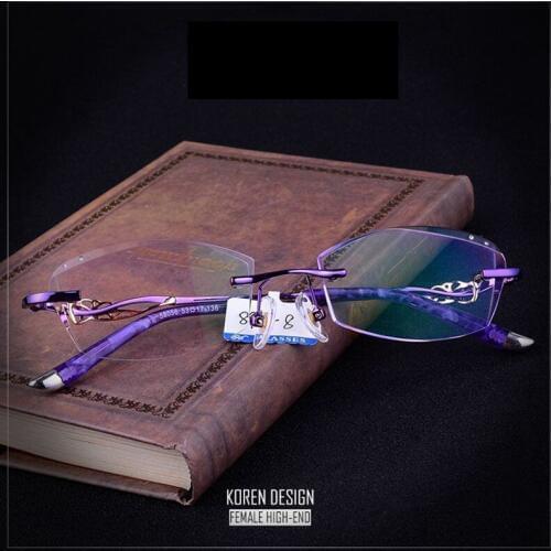 Elegant Korean Design Art Rimless Womens Glasses Frame with Bling Bling Rhinestones