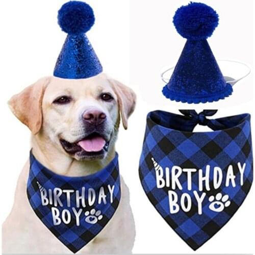 Pet Dog Cap With Pompom Birthday Dog Bandana Bibs Head Scarf Doggie Towel Pet Cat Puppies Birthday Party Large Dog Accessories