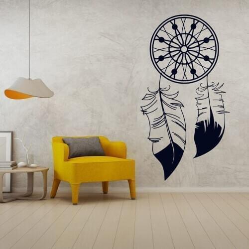 Dream Catcher Two Feather And Moon Wall Decal Vinyl Sticker Dream Catcher Home Living Room Decoration Removable A002016