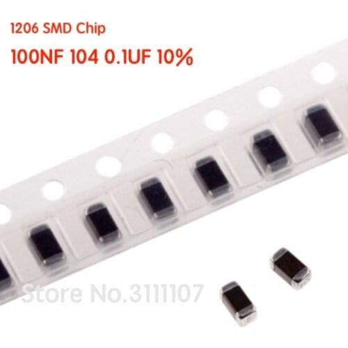 100PCS/LOT 100NF 104 0.1UF 1206 Error 10% 50V SMD Thick Film Chip Multilayer Ceramic Capacitor