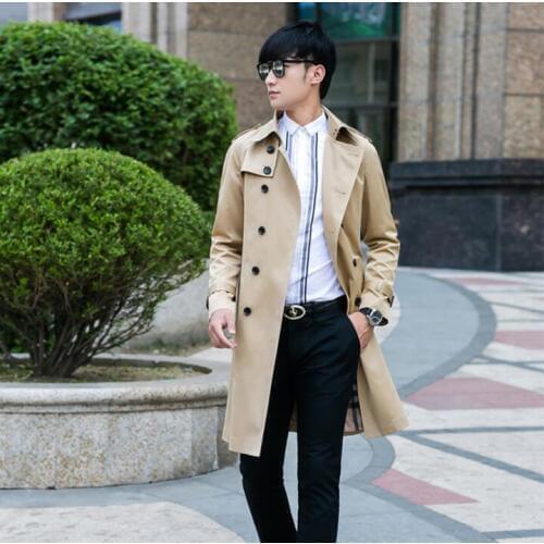 Fashion ouble-breasted clothes mens trench coats man long coat slim fit overcoat long sleeve khaki black blue beige spring dfg78
