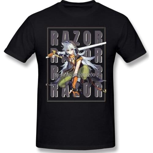 Men Genshin Black T-Shirt Razor TShirt Cotton Tees Harajuku T Shirt Streetwear