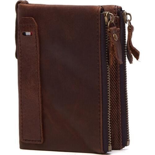 2019 Mens Wallet Cowhide Clutch Bag Genuine Leather Short Wallets Men Zipper Coin Purses Male Bags ID Credit Cards Holder