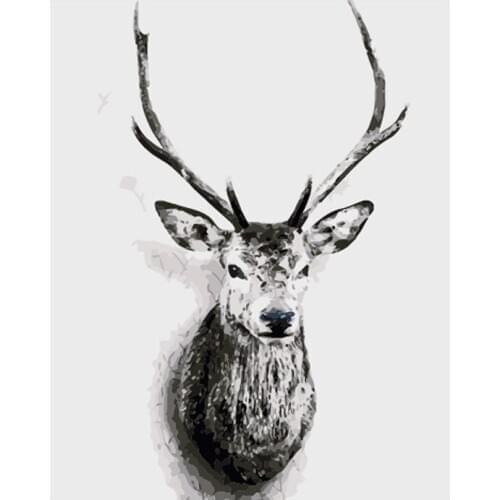 DIY Digital Painting By Numbers Black white deer head oil painting mural Kits Coloring Wall Art Picture Gift frameless