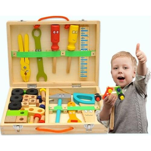 Wooden Toolbox Pretend Play Set Montessori Children Toy For Boys Nut Disassembly Screw Assembly Simulation Repair Carpenter Tool
