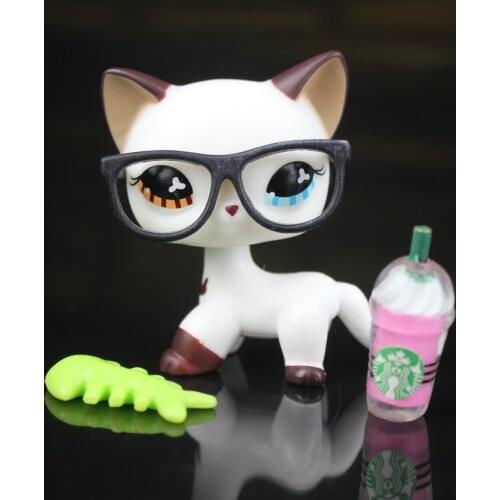 Pet Shop White Brown Cat Kitty Glasses Accessories OOAK lps #024