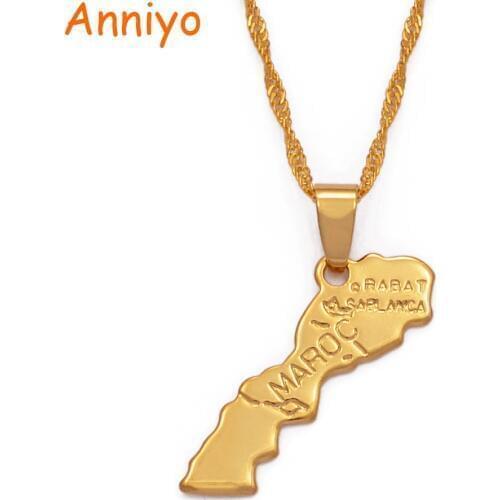 Anniyo Maroc map pendant necklace gold color fashion jewelry for women/men Morocco map #200610