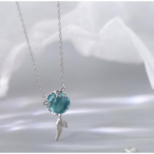 Blue Crystal Fish Tail Necklace For Women Korean Fashion Jewelry for Necklace collares Clavicle Chain Birthday Girls Gift M4