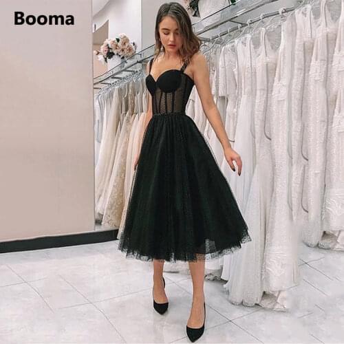 Little Black Short Prom Dresses Sweetheart Dot Tulle A-Line Party Dresses Spaghetti Straps Exposed Boning Illusion Evening Dress