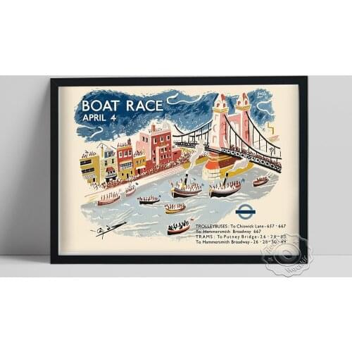 1936 Travel London And The Annual Boat Race Poster, Colored Drawing British Art Prints Tourist Souvenir, Vintage Art Home Decor
