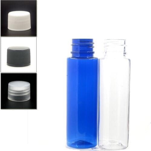 30ml empty clear/blue Cylinder Plastic Bottles pet bottle with white/black/transparent Lined screw Lid X 10