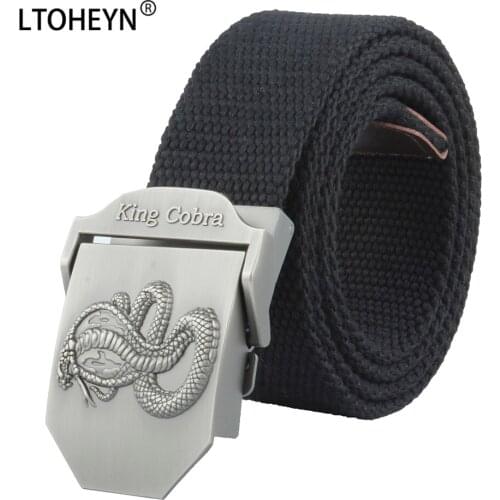 2021 Unisex Snake Pattern Alloy Buckle Belt Mens Outdoor Training Police Military Canvas Belt Length Freely Adjustable