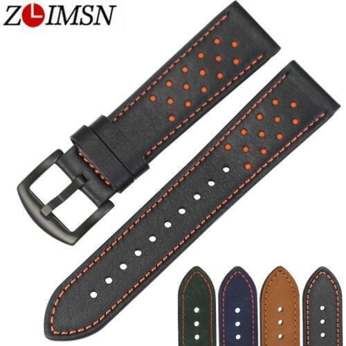ZLIMSN Mens Womens Clock Sport Watches Strap Accessories Genuine Leather Watch Band 22mm Black Brown Belt Watchband Pin Buckle
