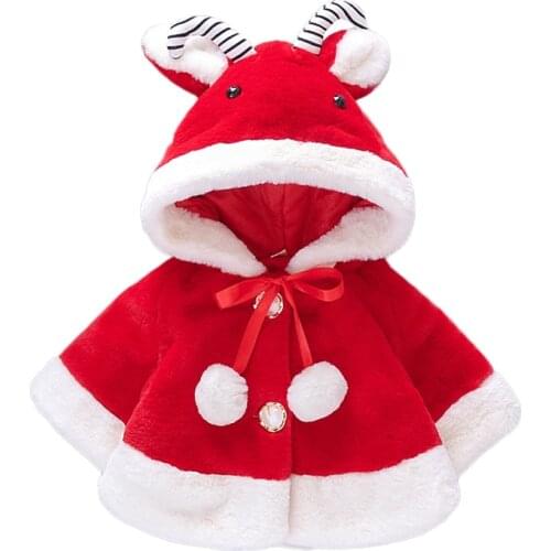 Christmas Plush Infant Jacket Cute Princess Cloak Girls Coat Autumn Winter Warm Hooded Kids Outerwear 0-2 Year Baby Girl Clothes