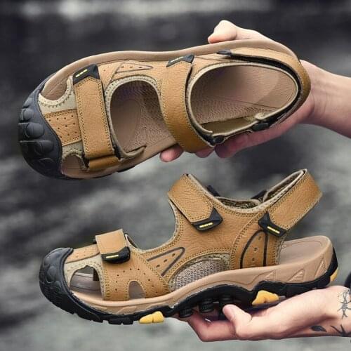 Summer Fashion Sandals Men Quality Leather Beach Breathable Mens Shoes Luxury Brand Wear Casual Man Shoes Big Size 38~44