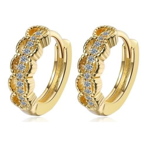 Bright Crystal Flower Hoop Earring Female Jewelry Vintage 925 Sterling Silver Earring For Women Hoop Ear Gold Accessories Lady