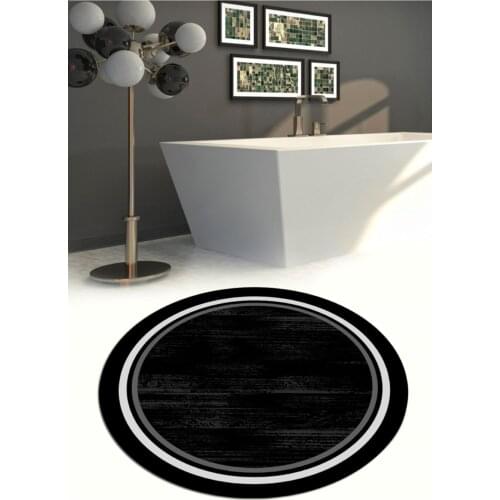 Black Color 100x100 Cm Anti-Slip, Not Peel Leather Outsole Round Bath Mat Digital Print Cotton Figured Slip-Resistant Outsole