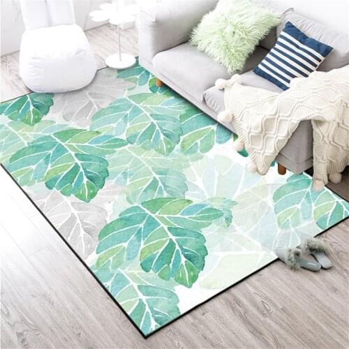 Light Green Leaves Carpet Rectangle Modern Living Room Table Rug Cute Soft Carpet Girl Child Bedroom Bedside Mat Decoration