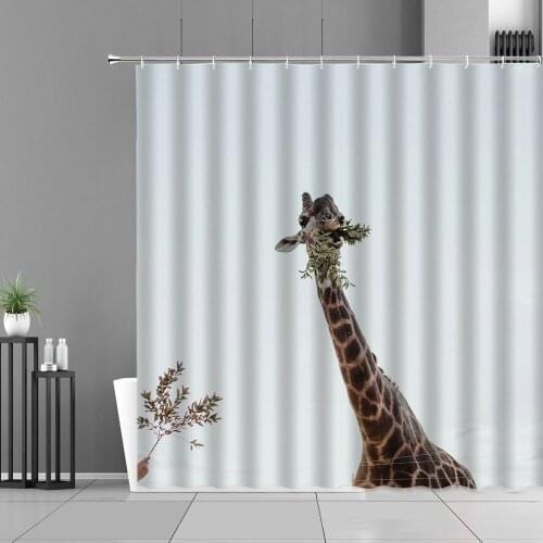 Funny Cartoon Animal Bathroom Shower Curtain Giraffe Christmas Background Decoration Waterproof Polyester Fabric With Hook