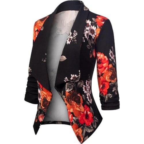 Women Sexy Long Sleeve Flower Print Jacket 2021 Autumn Elegant Turn-down Collar Tops Office Lady Winter Slim Cardigan Outerwear