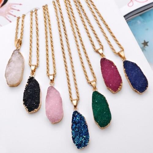2021 New Geometric Natural Stone Shiny Long Pendant Necklace for Women Sweater Chain Vintage Water-drop Shape Necklace Jewelry