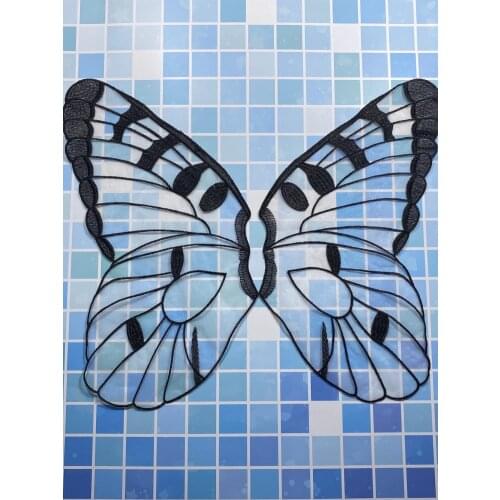 1 Pair Organza Sheer Angel Wings Lace Collar Trim DIY Embroidery Sheer Neckline Applique Sewing Craft For Flower Girl Dress