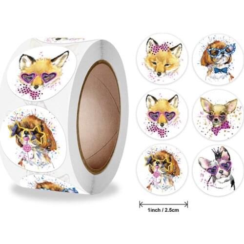 100-500pcs Cute Cat Gog decoration Stickers Round Cartoon Animal seal Labels for Greeting Cards Gift Decor kids toy stickers