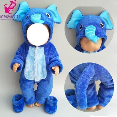 38cm doll clothes for 43cm Bebe doll boy clothes pants blue elephant set for 17" doll fur pajama