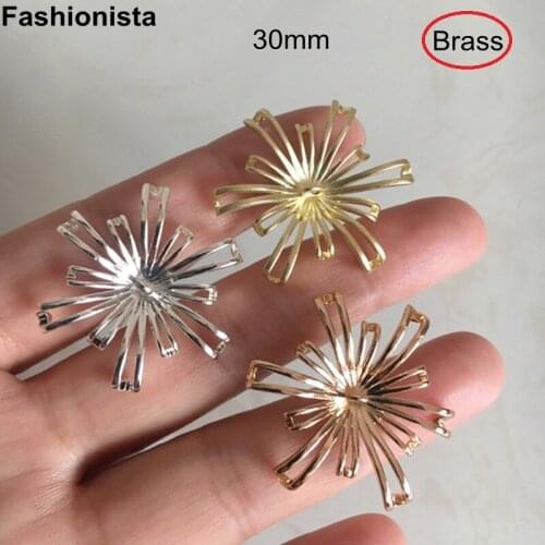 6 pcs -Gold/Silver/Raw Brass Hollow Flower Charms 30mm Brass Casted Chrysanthemum Pendant Jewelry Supplies -3