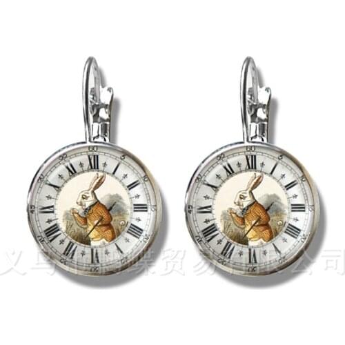 Alice in Wonderland Earrings Handmade Classic 16mm Glass Cabochon Silver Plated Stud Earrings For Women Gift