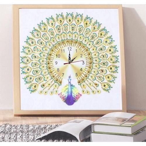 Diamond Painting Cross Embroidery Wall Clock DIY Flower Butterfly Pattern Special Shaped Drill Home Ornaments 35X35cm