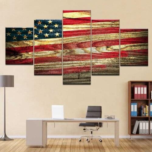 American Flag on Wood Five Piece Canvas 5 panel HD Print modern Wall posters Canvas Art painting For home living room decoration