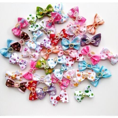 100PCS/Lot Mixed Styles Dog Hair Bows with Peals Dog Hair Accessories Dog Grooming Bows Pet Supplies