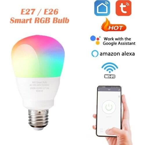 Wireless WiFi Smart RGB Bulb 9W LED Bulb Dimmable E27 E26 Light Timer for Tuya Smart Life APP Support Alexa Google Home Voice