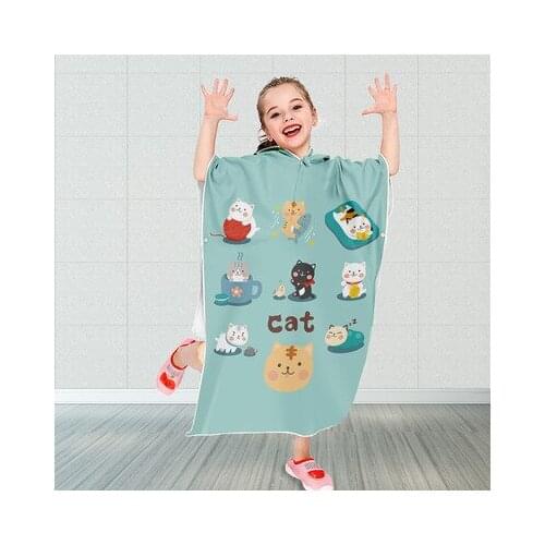 Quick Dry Microfiber Beach Poncho Towel For Kids Cute Animal Pattern Absorbent Wearable Cloak Towels Swimming Change Robes