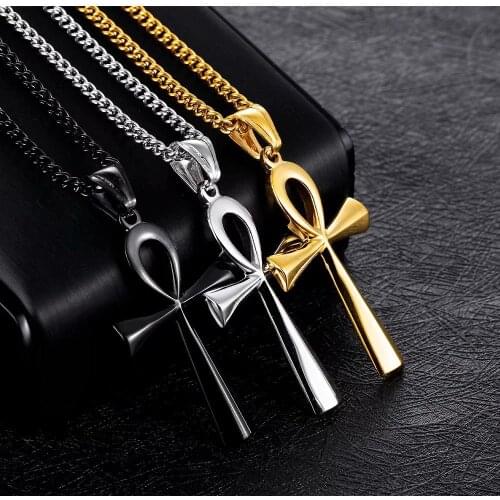 Egyptian Ankh Cross Pendant Necklace Woman The Key Of Life Gold Silver Black Color Egypt Hieroglyphics Womens Necklaces Jewelry