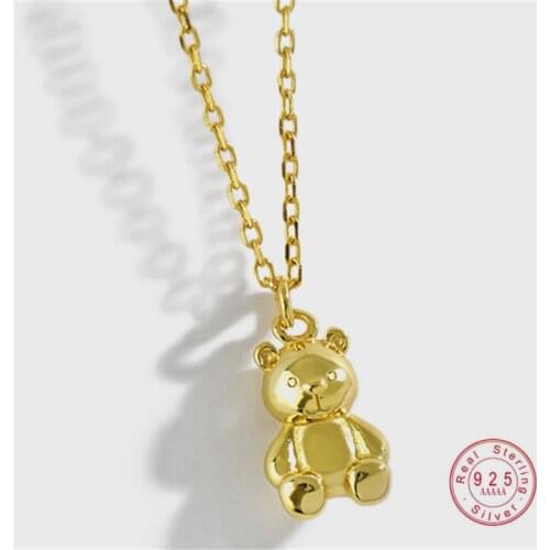 HI MAN 925 Sterling Silver Korean INS Cute Cartoon Mini Bear Necklace Women Fashion Elegant Anniversary Gift Jewelry