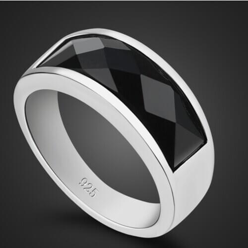 Vintage 100% 925 Sterling Silver Rings Black Stone Agate Ring for Women Man Fashion Jewelry Valentines Day Gift Bohemian