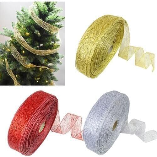 Christmas Tree Ribbons Gauze Red Gold Silver Ribbon Christmas Tree Party Home Wedding Decoration Gift Wrapping New Year DIY Hot