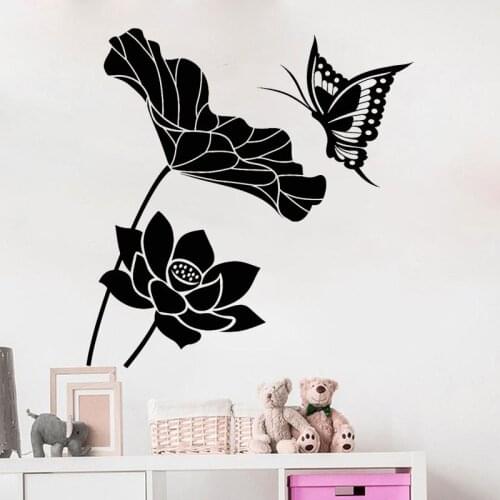 Lotus Wall Sticker Butterfly Wings Vinyl Decal Lotus Flowers Bud Mural Beautiful Kids Room Decoration Removable Home Decor O270