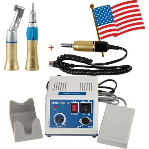 Dental Lab Marathon Micro Motor 35K rpm w/ Straight Contra Angle Handpiece Gold