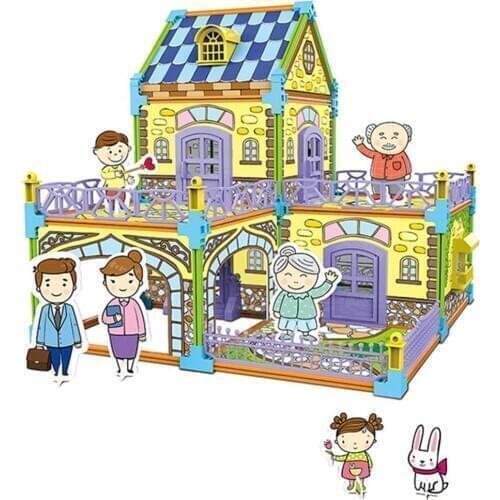 Puzzle House Model Self Assembly Interactive Game Toy Educational Painting Coloring 3D Jigsaw Birthday Gift for Kids